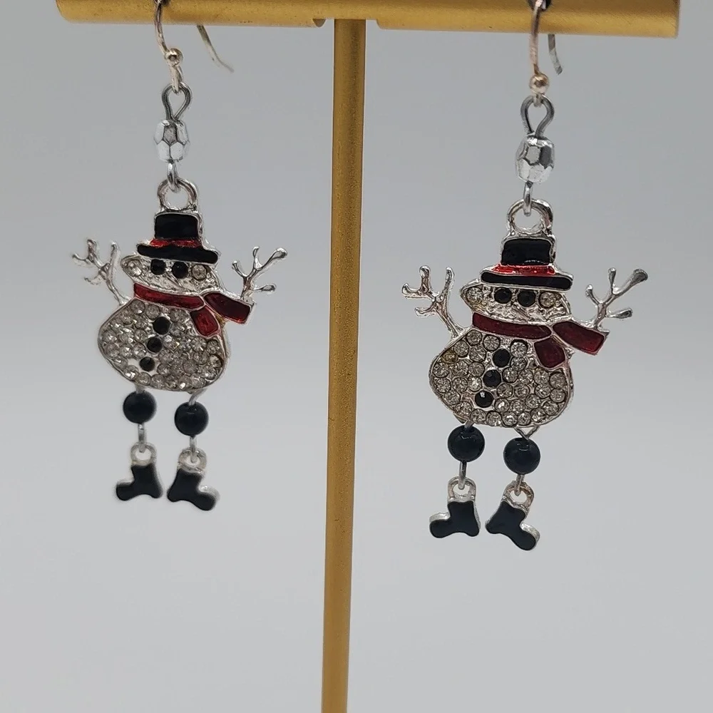 Holiday Bundle with Snowmen and Santa Earrings, Plus Sparkle Reindeer Brooch